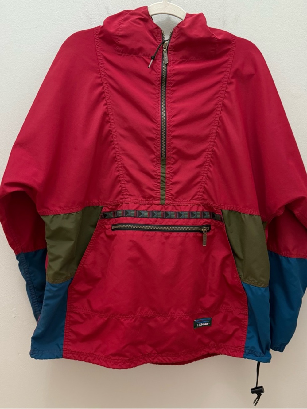 Rare Vintage 90s Aztec L.L. Bean Anorak Red Colorblock Pullover Freeport USA 2xl